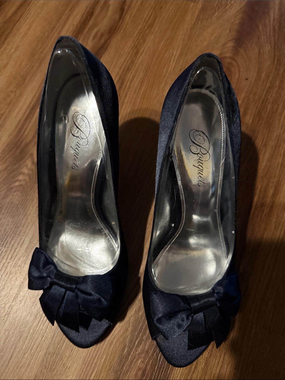 Brand New Satin Peep-Toe Heels with Bow